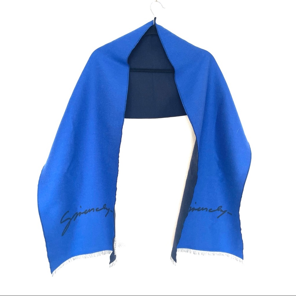 New Givenchy Italian Virgin Wool Scarf Blue Black